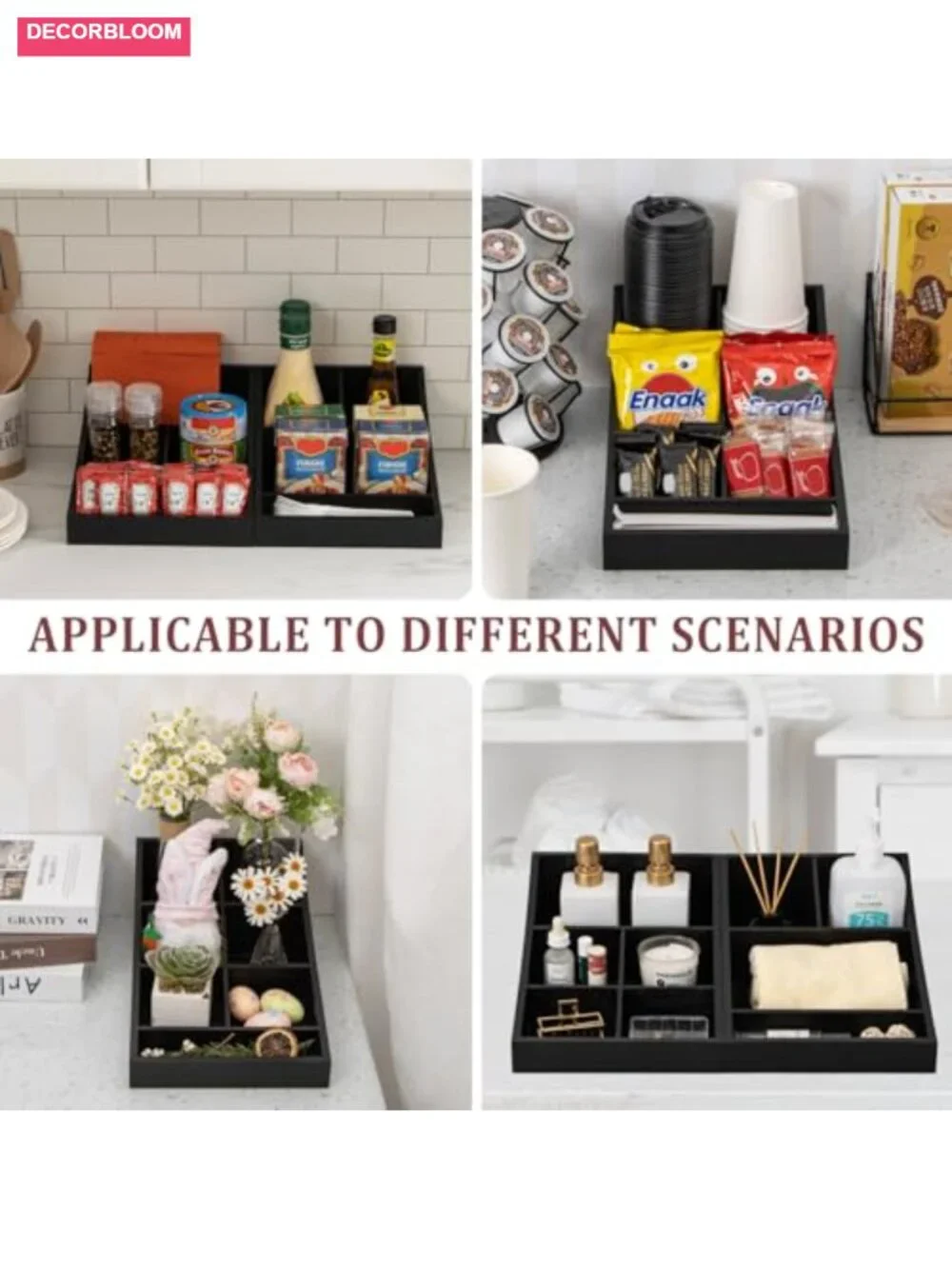 Coffee Station Organizer Countertop Wood Condiment Caddy 2-in-1